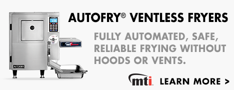 AutoFry Ventless Fryers from MTI. Fully Automated, Safe, Reliable Frying Without Hoods Or Vents. Learn More.