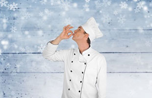 chef in snowfall
