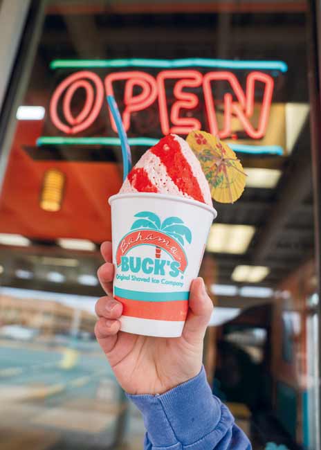 market Bahama Bucks open Sign with Sno 1