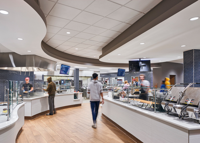 Students can select from a wide range of cuisines as they make their way through the servery.