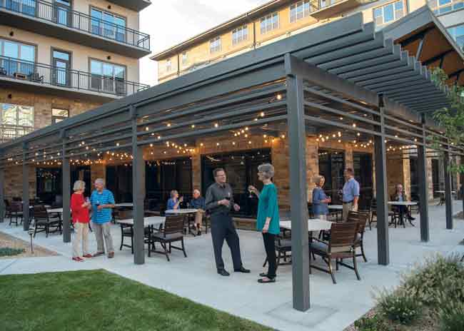 An outdoor dining venue at Wind Crest, an Erickson Senior Living community in Denver, is a popular destination for residents. Photos courtesy of Erickson Senior Living