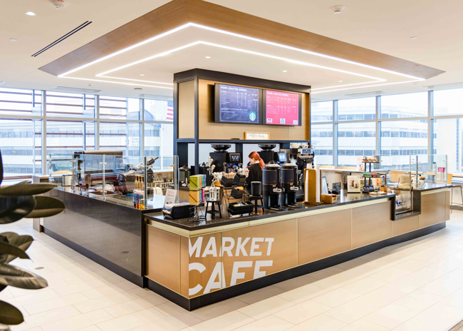 Market Cafe on the second level offers coffee, tea and juice.