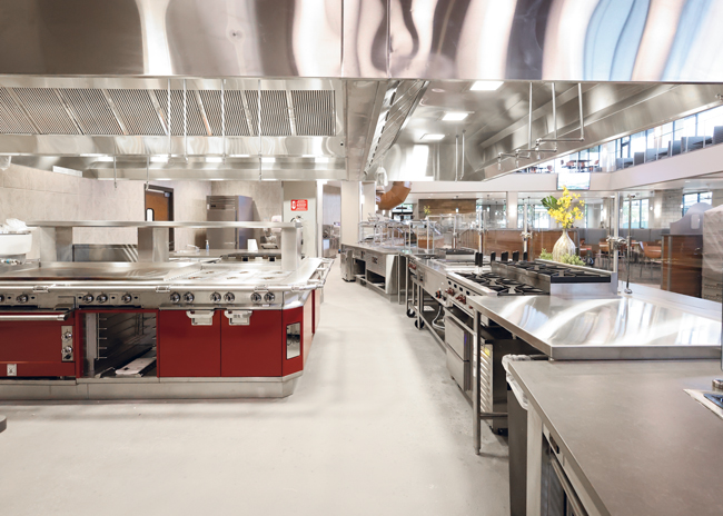 A cooking suite enables staff to work efficiently as they prepare a wide variety of menu items.