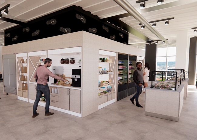 Unstaffed, self-checkout micromarkets are an option as a workplace amenity that offers self-serve items of all kinds with little or no labor.  Photo courtesy of elite | studio e