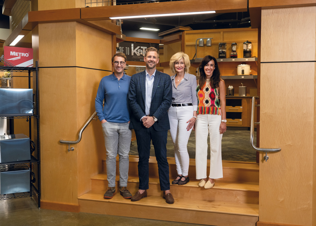 Open to the public, KaTom’s Chef Supplies store stocks a range of kitchen items and also serves as a showpiece for commercial equipment. Pictured here: KaTom executives Charley Bible, Nick Taylor, Patricia Bible and Paula Chesworth.