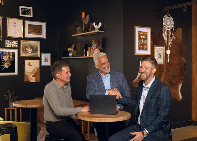 Harrison Genseal, regional account manager with KaTom and project manager for Kern′s Food Hall, with developer Alex Dominguez, Four Stones Real Estate, and Nick Taylor, director of strategic accounts for KaTom.