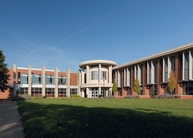 Schwitzer Student Center’s building addition contains the Ober Dining Hall and seating areas.