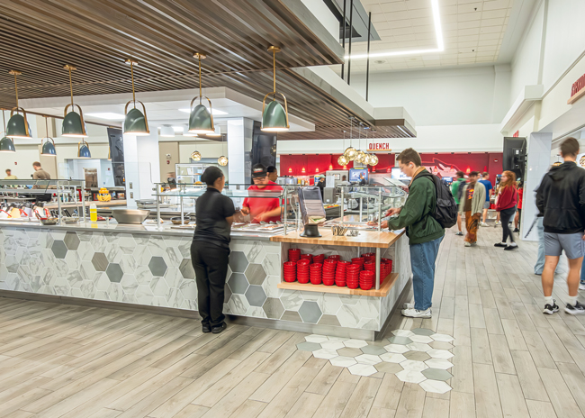 Customers see the center island soon after they enter Ober Dining Hall.