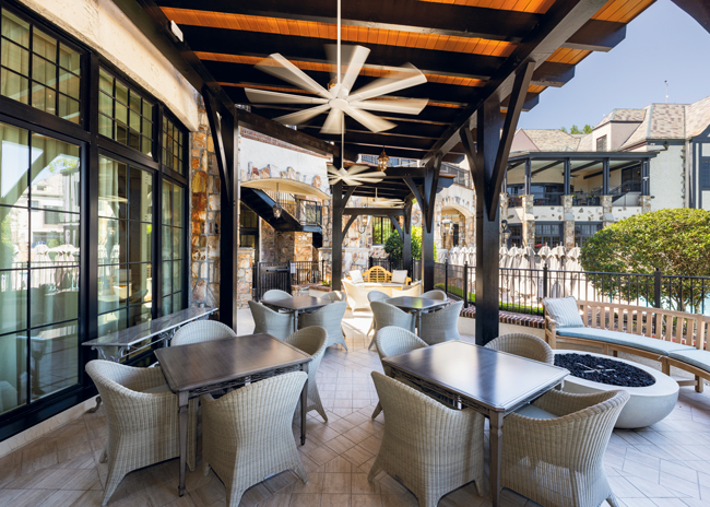 The terrace off the Ladies’ Lounge provides a relaxing gathering spot.