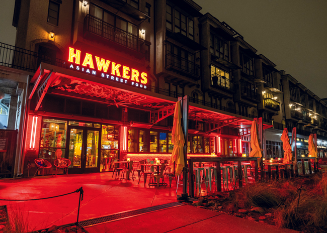 Outdoor seating is a key part of the Hawkers design. It reflects the indoor/outdoor nature of many hawker centers.