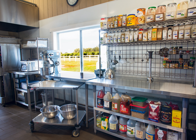 Kitchen staff get a view of the vineyard.