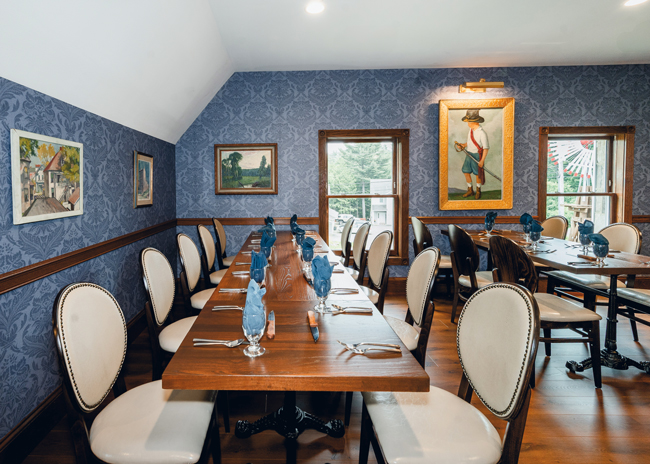 The Raab Room brings bold color and artistic inspiration to the table, modeled after Dawn Manor’s eccentric former owners, Helen and George Raab.  Photo by Megan Elizabeth Photography