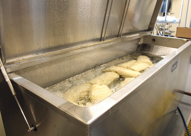 Sous vide systems are widely used in senior living communities to produce meal items that are batch-cooked in bulk in advance, then finished and heated just before service. This equipment at Cura Hospitality’s Menno Haven Retirement Communities can cook 400 pounds in one cycle. 