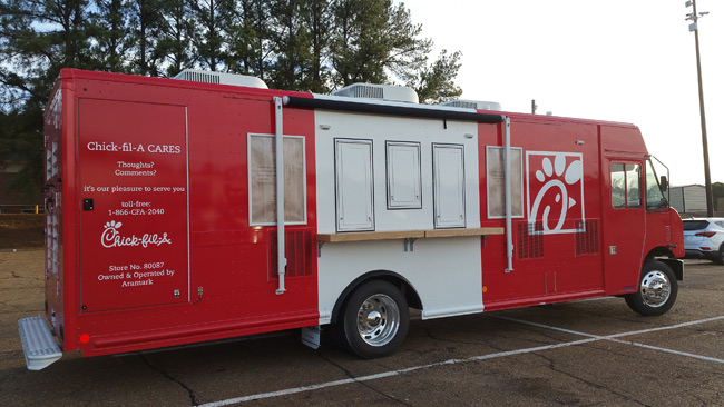 For on-the-go dining and brand expansion, food trucks can be relocated as needed to diffuse the dining population. 