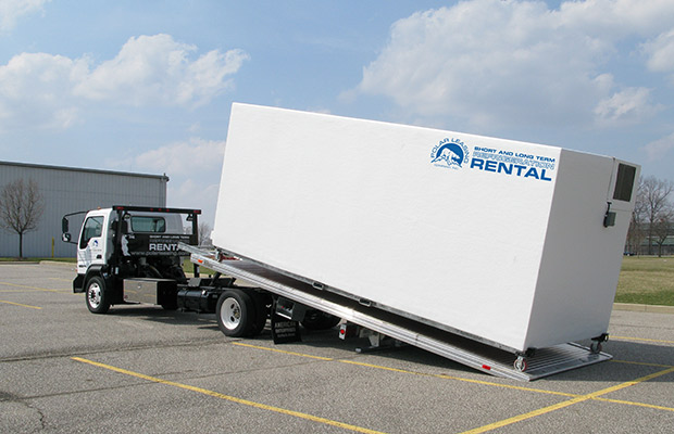 Another dual-temperature refrigeration unit from Polar Leasing is rolled into place, ready to go.