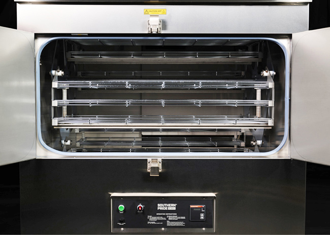 Interior of the SPK-500 gas rotisserie smoker with standard control