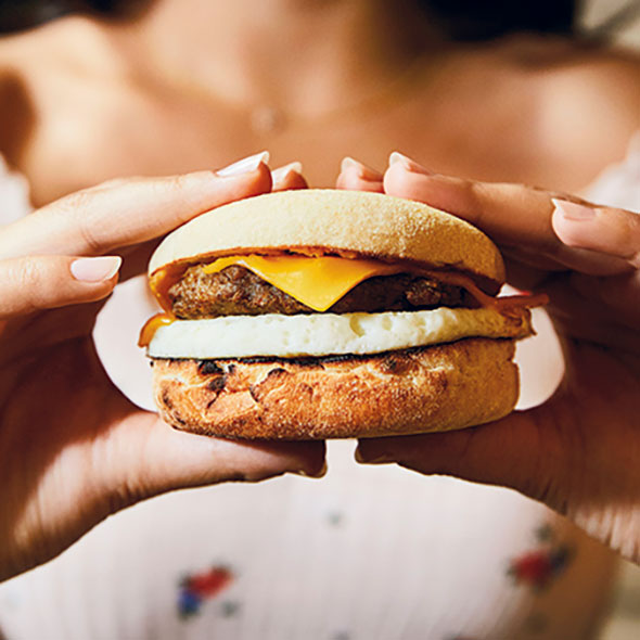 Vegan Dunkin Impossible Sausage breakfast sandwich