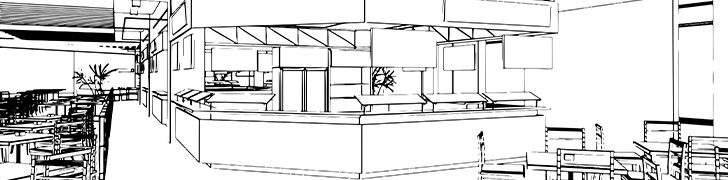Linear technical sketch of a restaurant