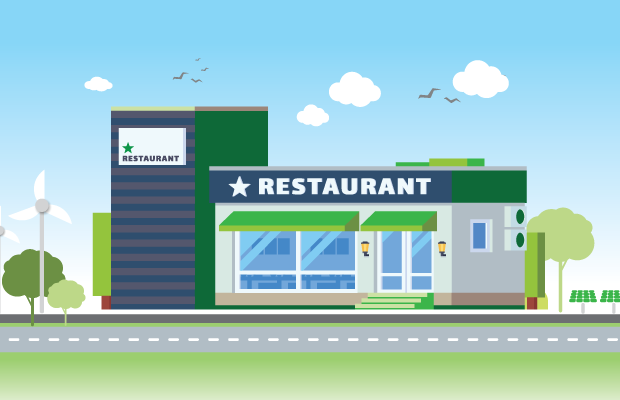 Icon of a restaurant with green, sustainable elements